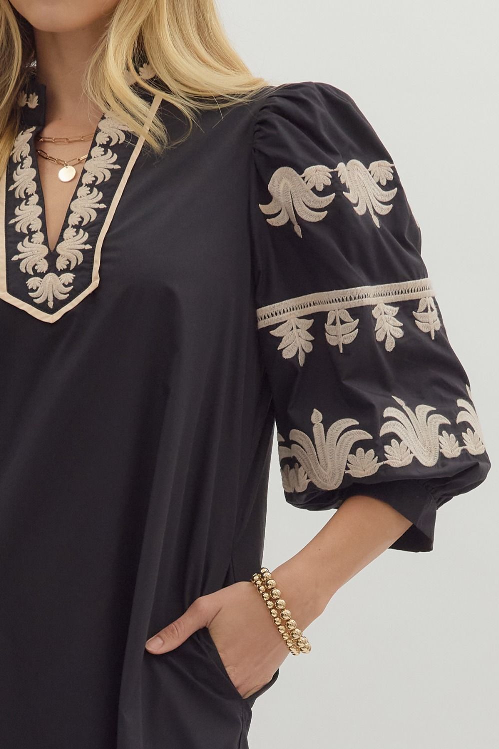 Embroidered Sleeve Mini Dress