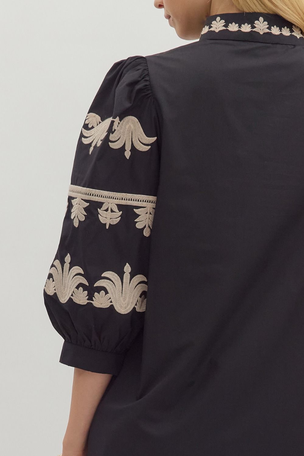 Embroidered Sleeve Mini Dress