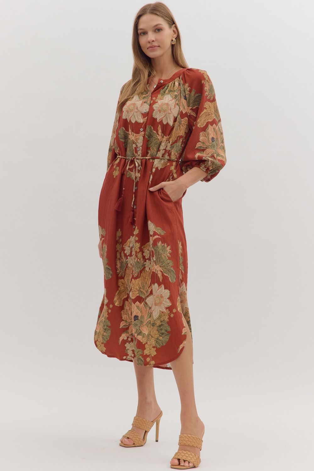 Floral Button Midi Dress