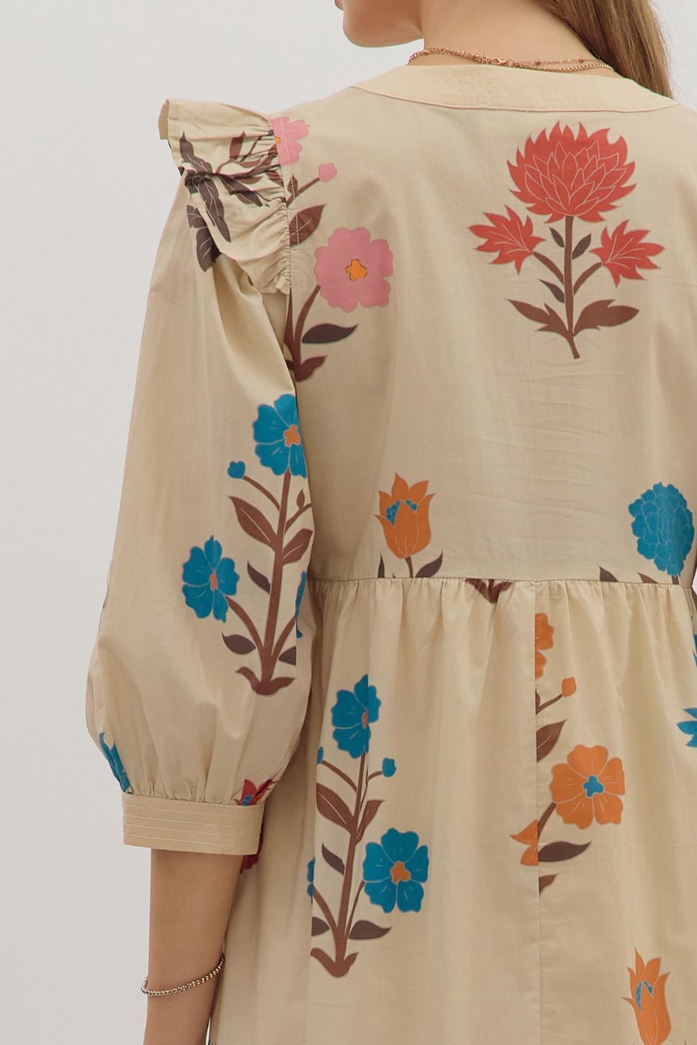 Flower Print Midi Ruffle Dress