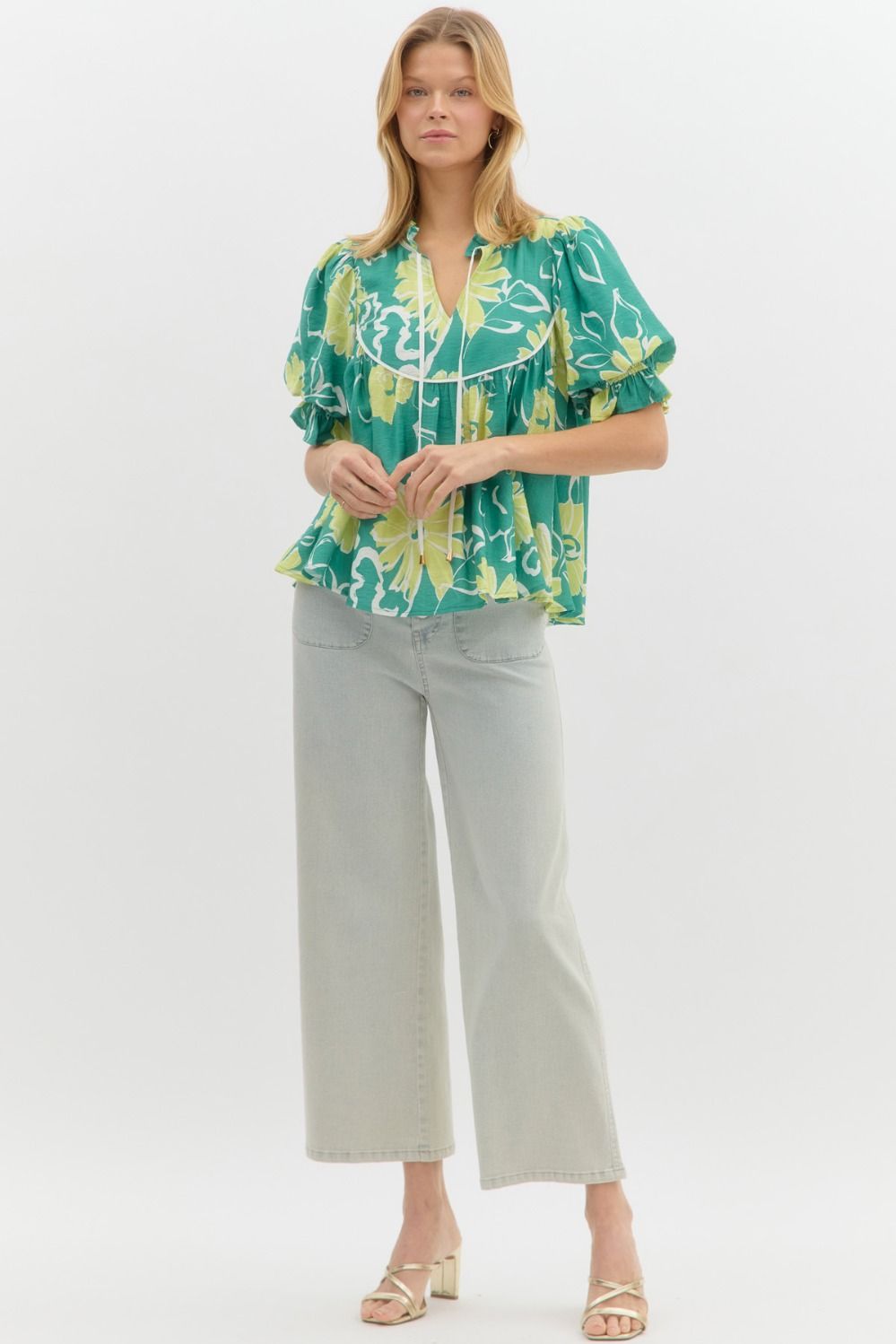 Floral Ruffle Tie Neck Blouse