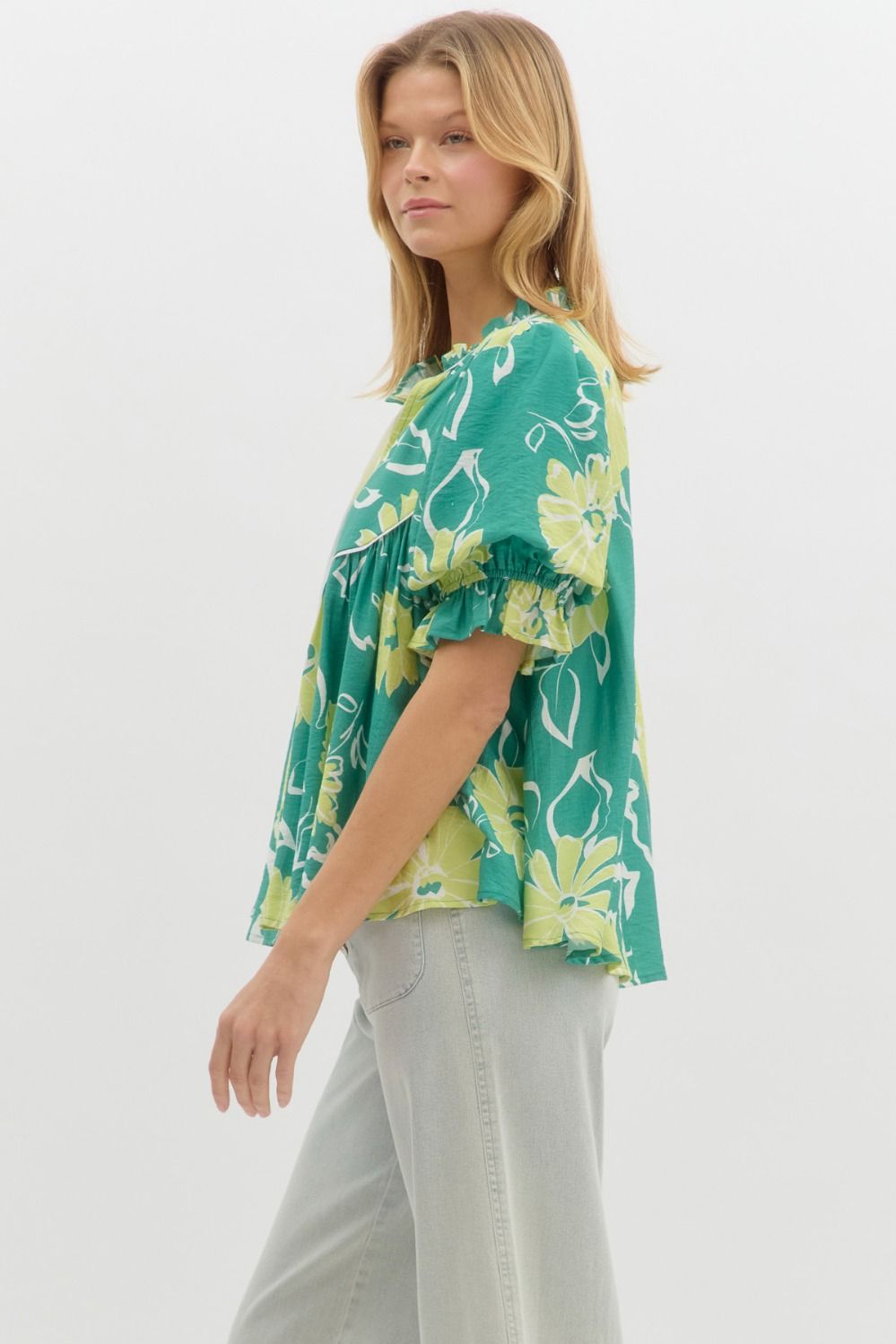 Floral Ruffle Tie Neck Blouse