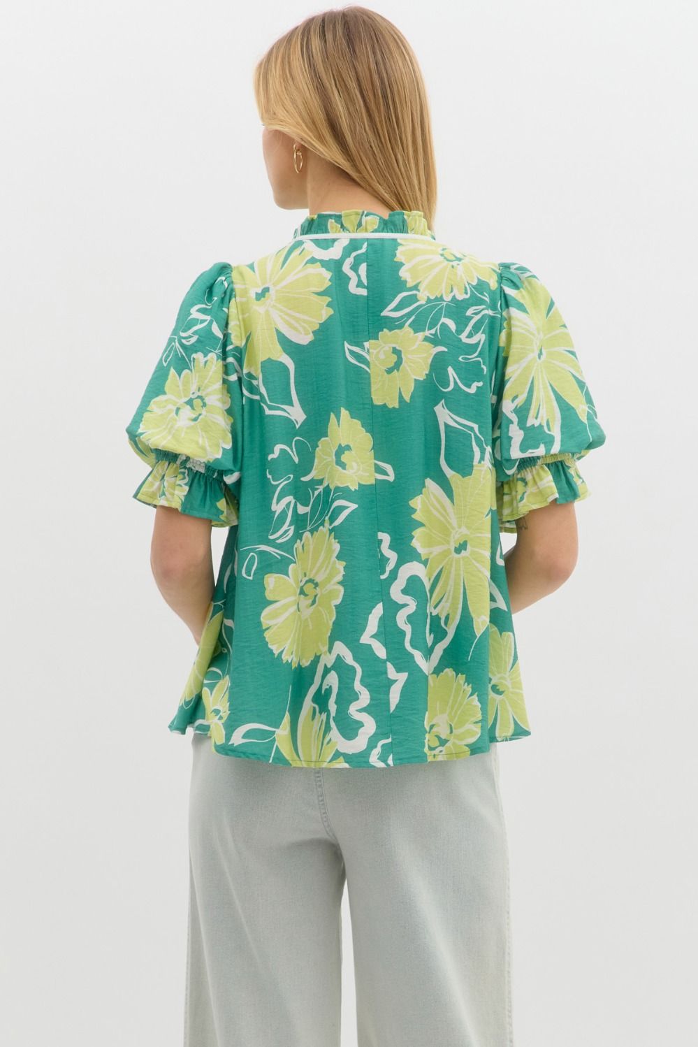 Floral Ruffle Tie Neck Blouse