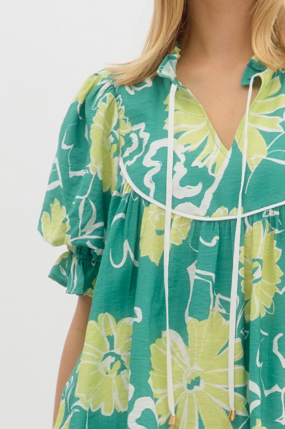 Floral Ruffle Tie Neck Blouse