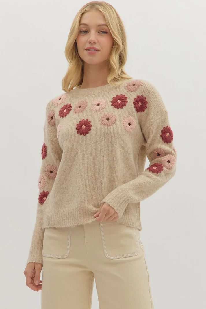 Embroidered Flower Sweater
