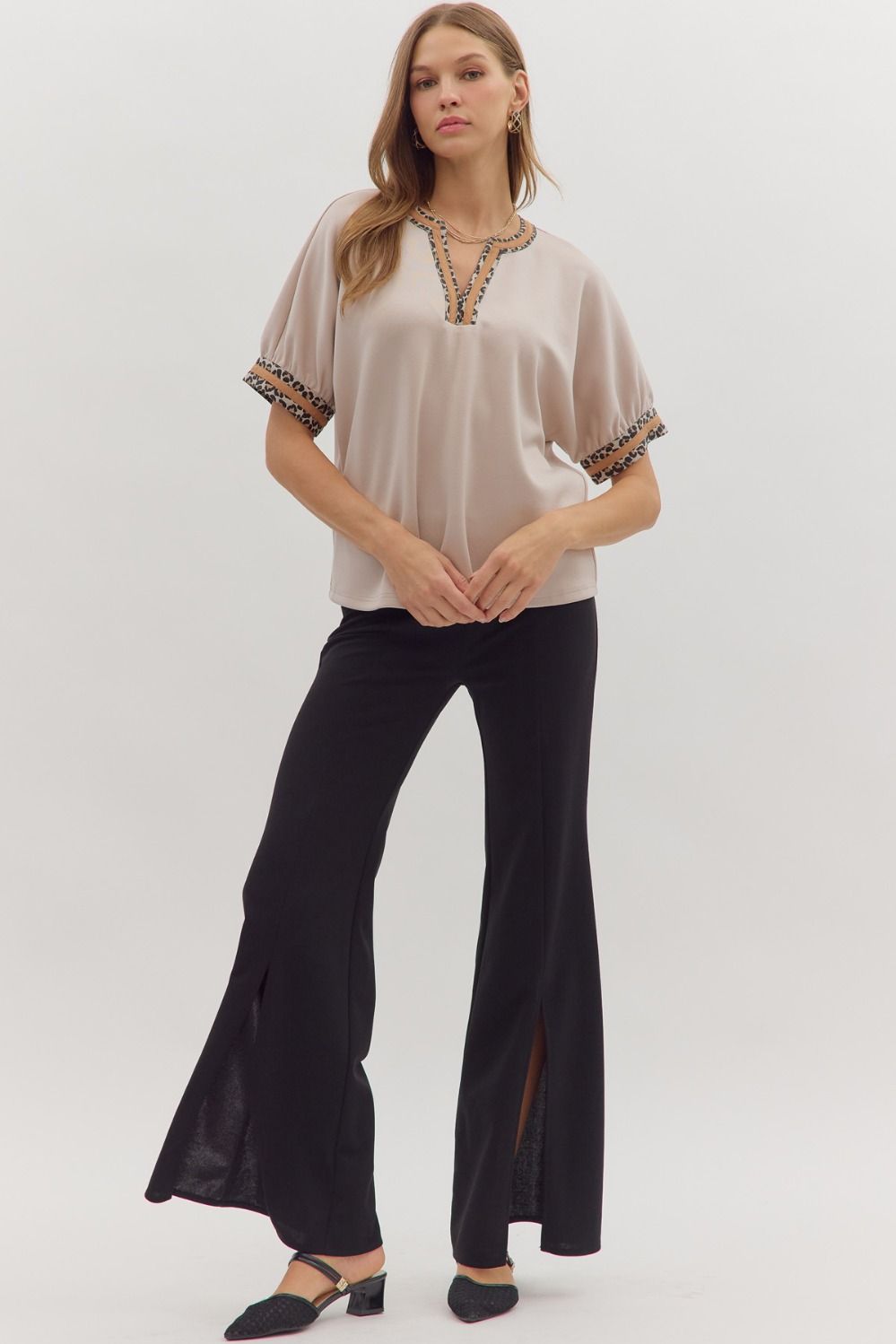 Leopard Trim Blouse