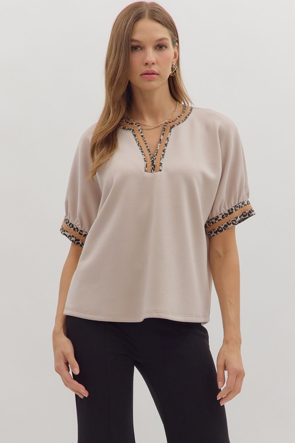 Leopard Trim Blouse