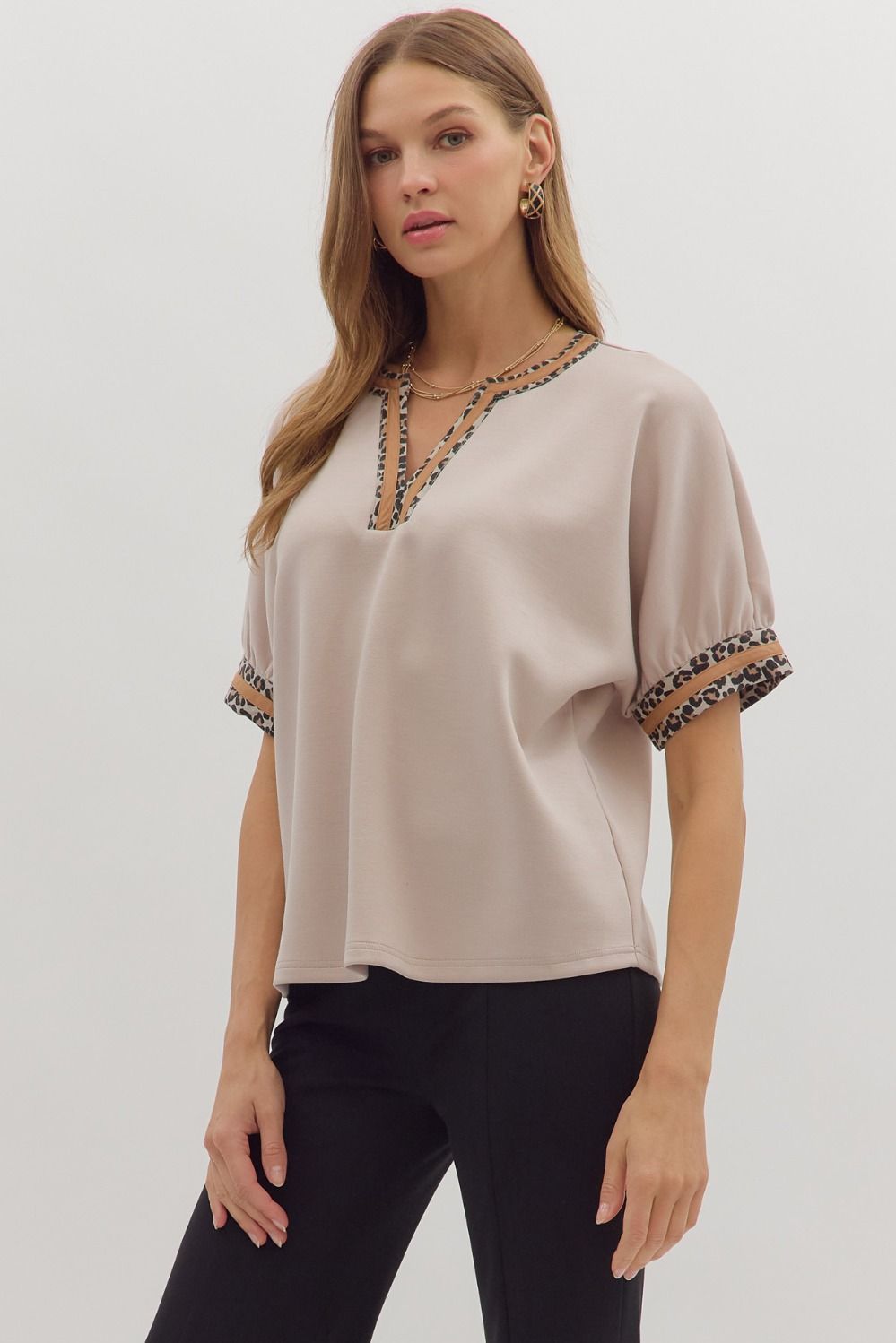 Leopard Trim Blouse