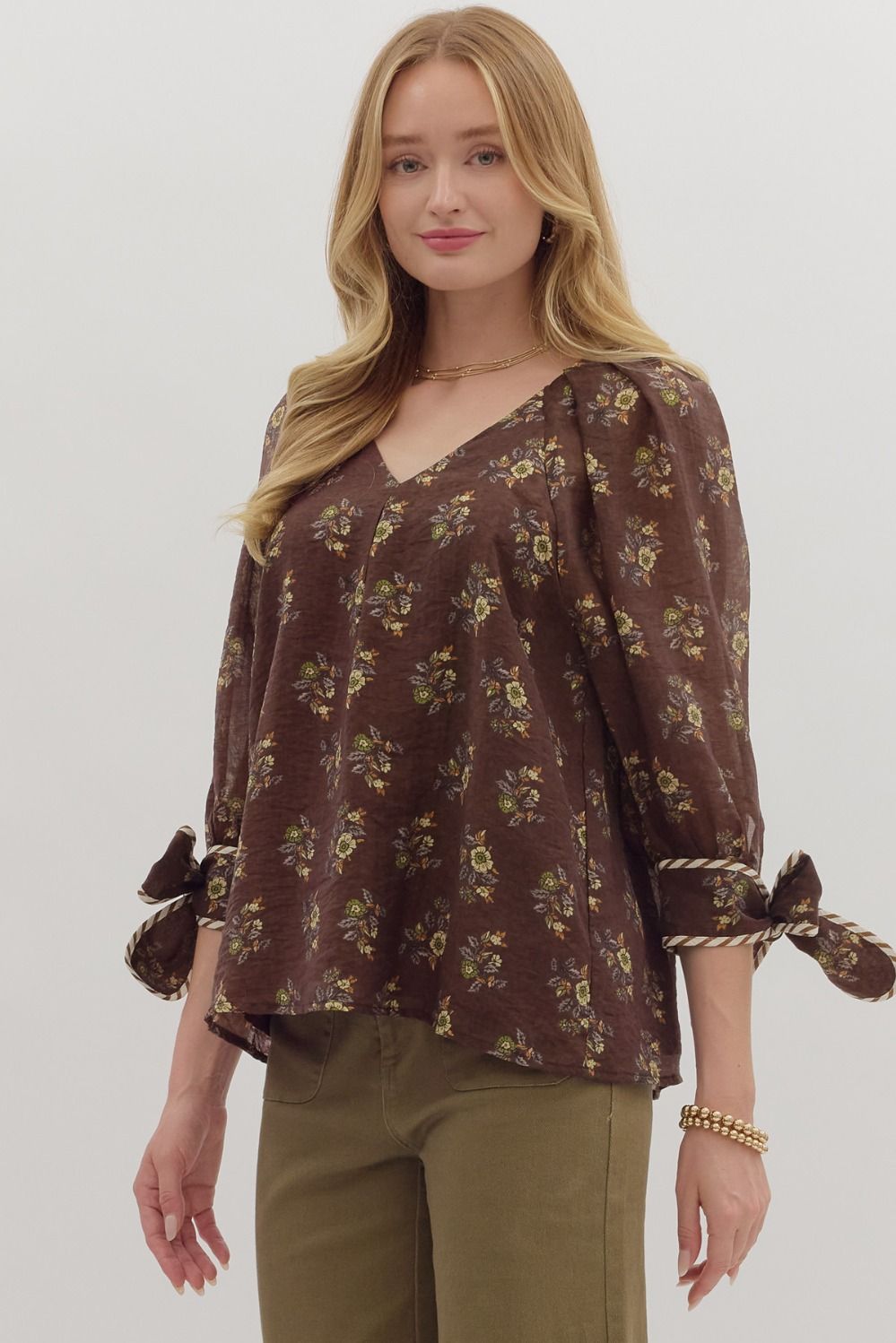 Floral Tie V-Neck Blouse