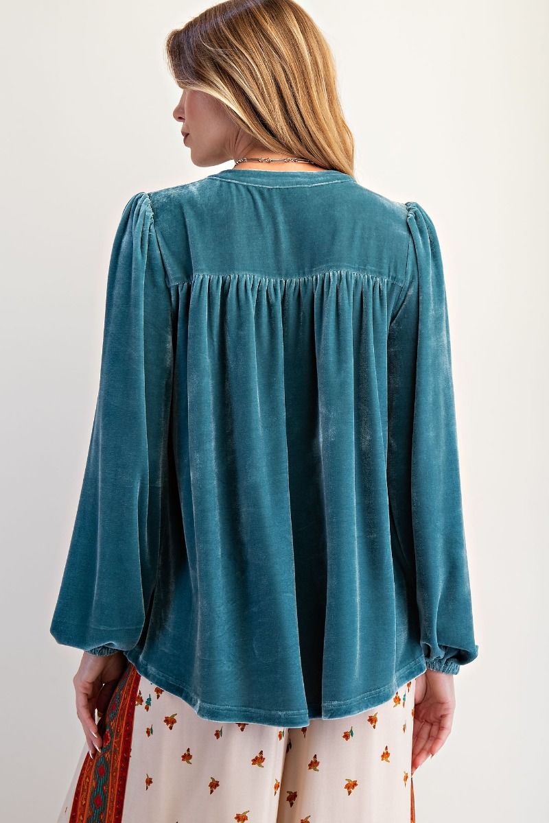 Velvet Balloon Sleeve Blouse
