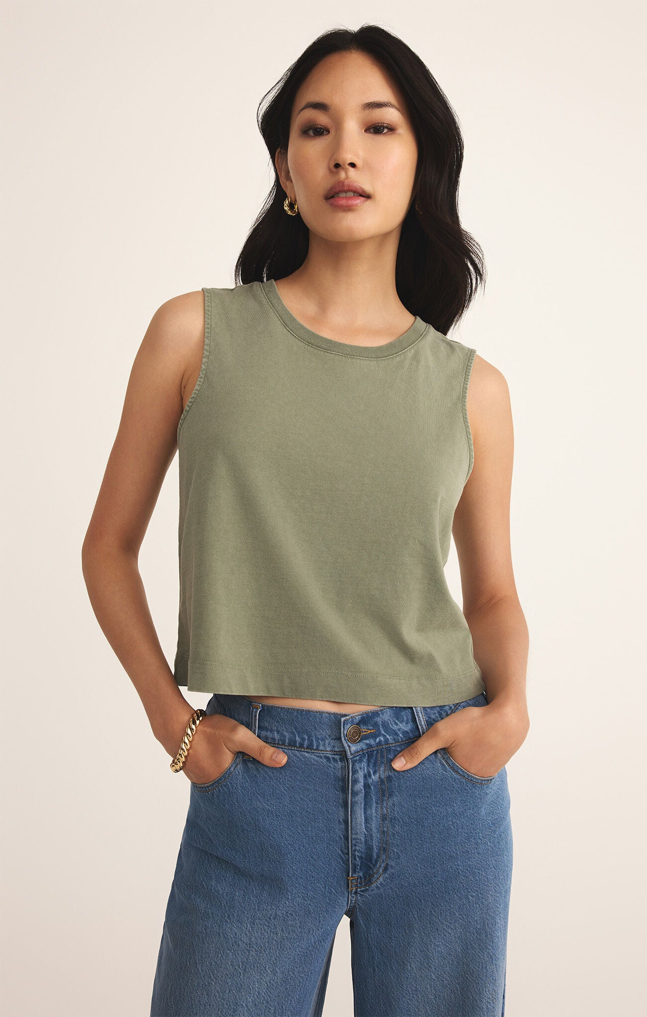 Sloane Jersey Muscle Tank in Avocado