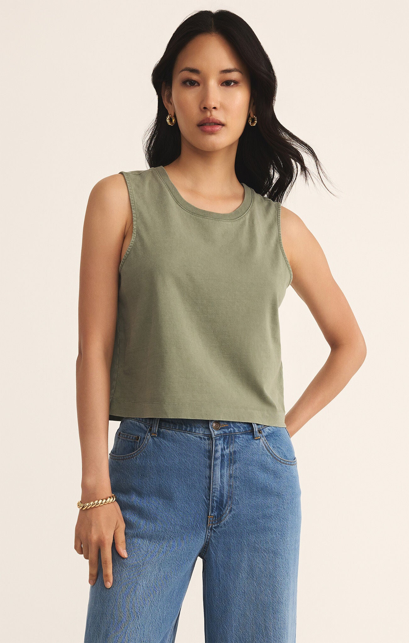 Sloane Jersey Muscle Tank in Avocado