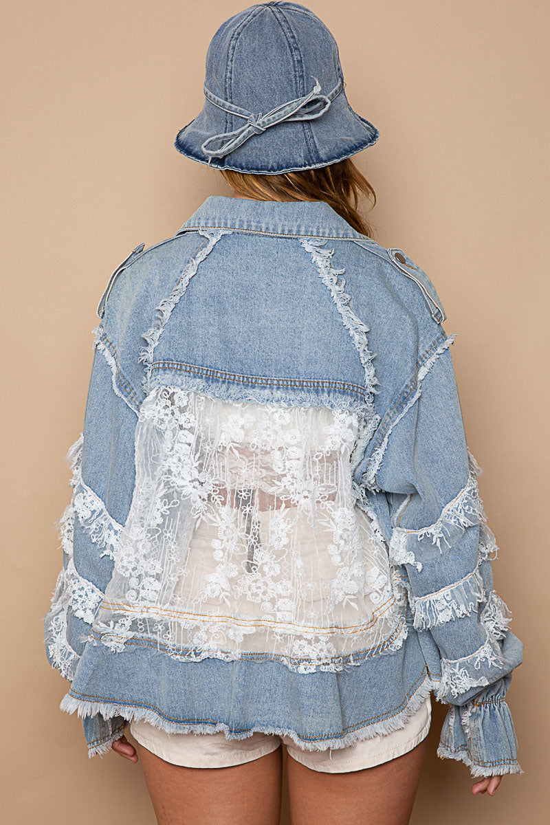 Lace Trim Denim Jacket