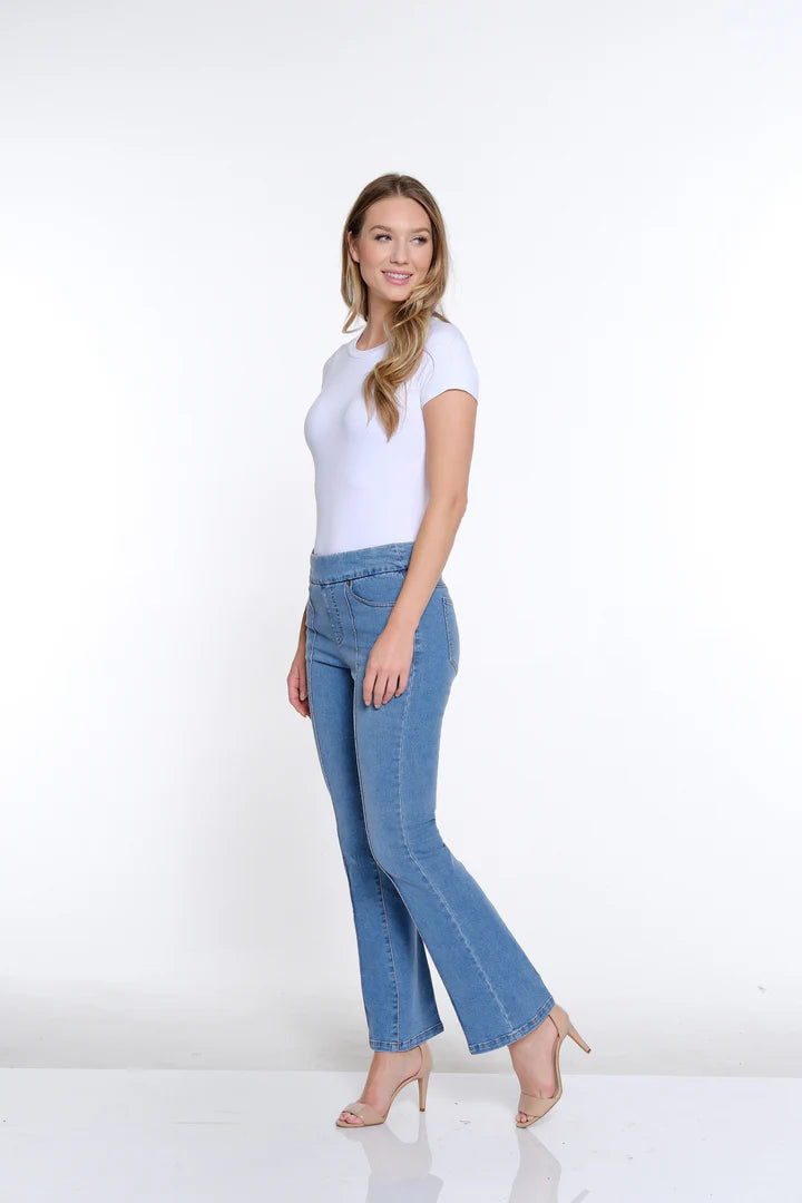 Pintuck Flare Leg Jeans