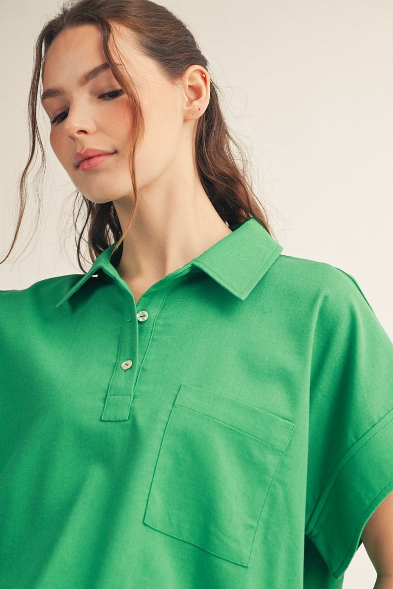 Drop Shoulder Button Blouse
