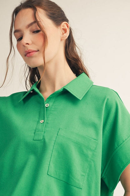 Drop Shoulder Button Blouse