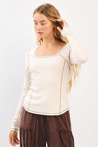 Contrast Stitch Long Sleeve Top