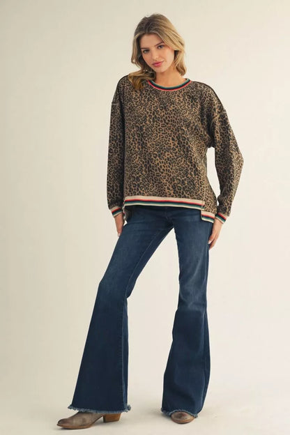 Drop Shoulder Leopard Pullover