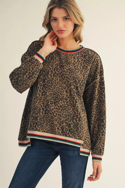 Drop Shoulder Leopard Pullover