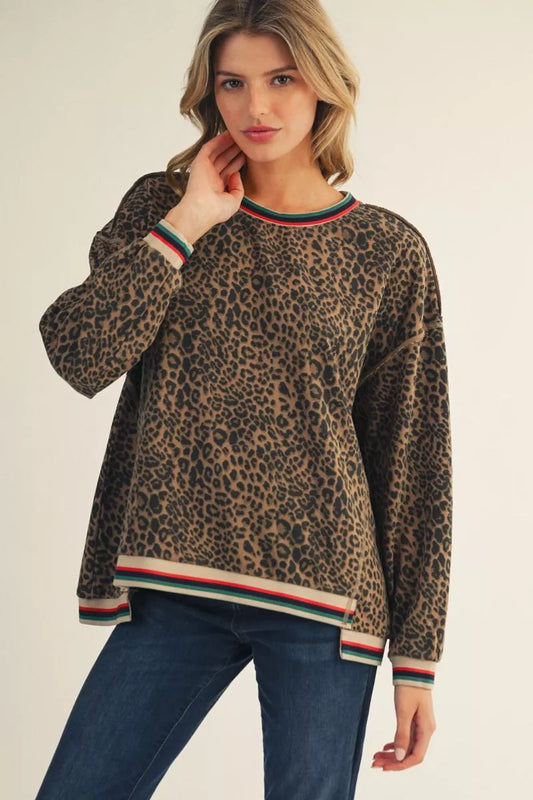 Drop Shoulder Leopard Pullover