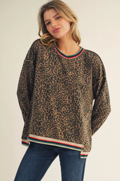 Drop Shoulder Leopard Pullover