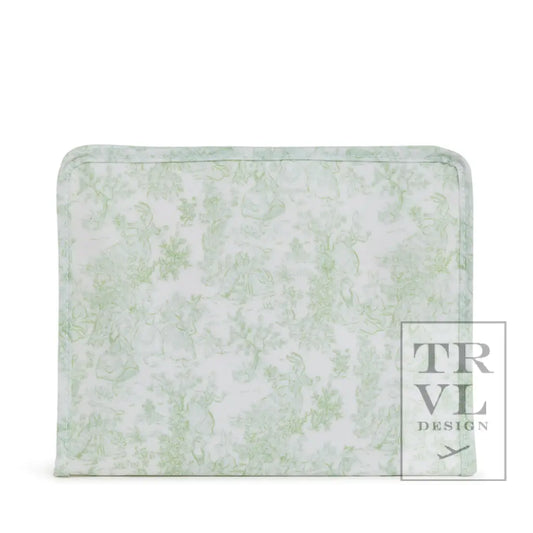 Large Roadie - Bunny Toile Green Zip Pouch