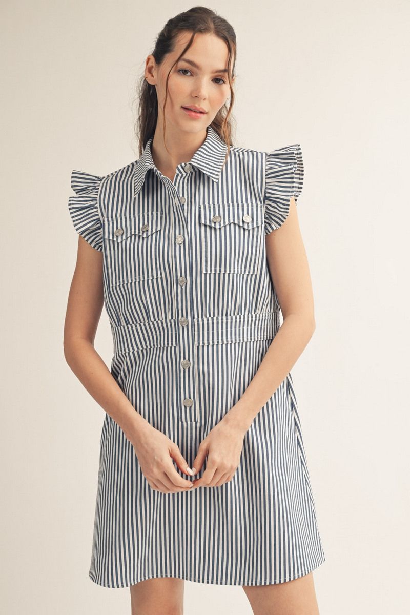 Ruffle Button Stripe Dress