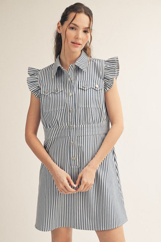 Ruffle Button Stripe Dress