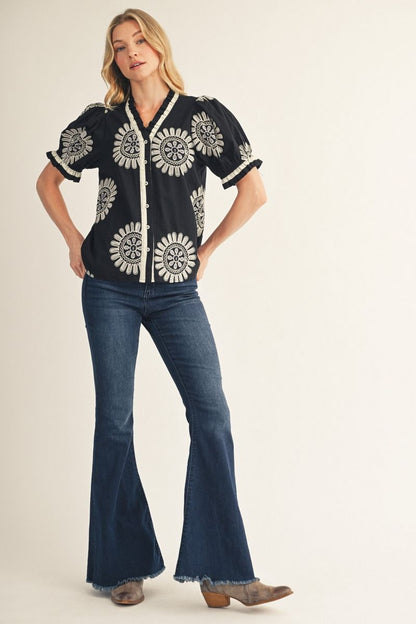 Flower Embroidered Blouse