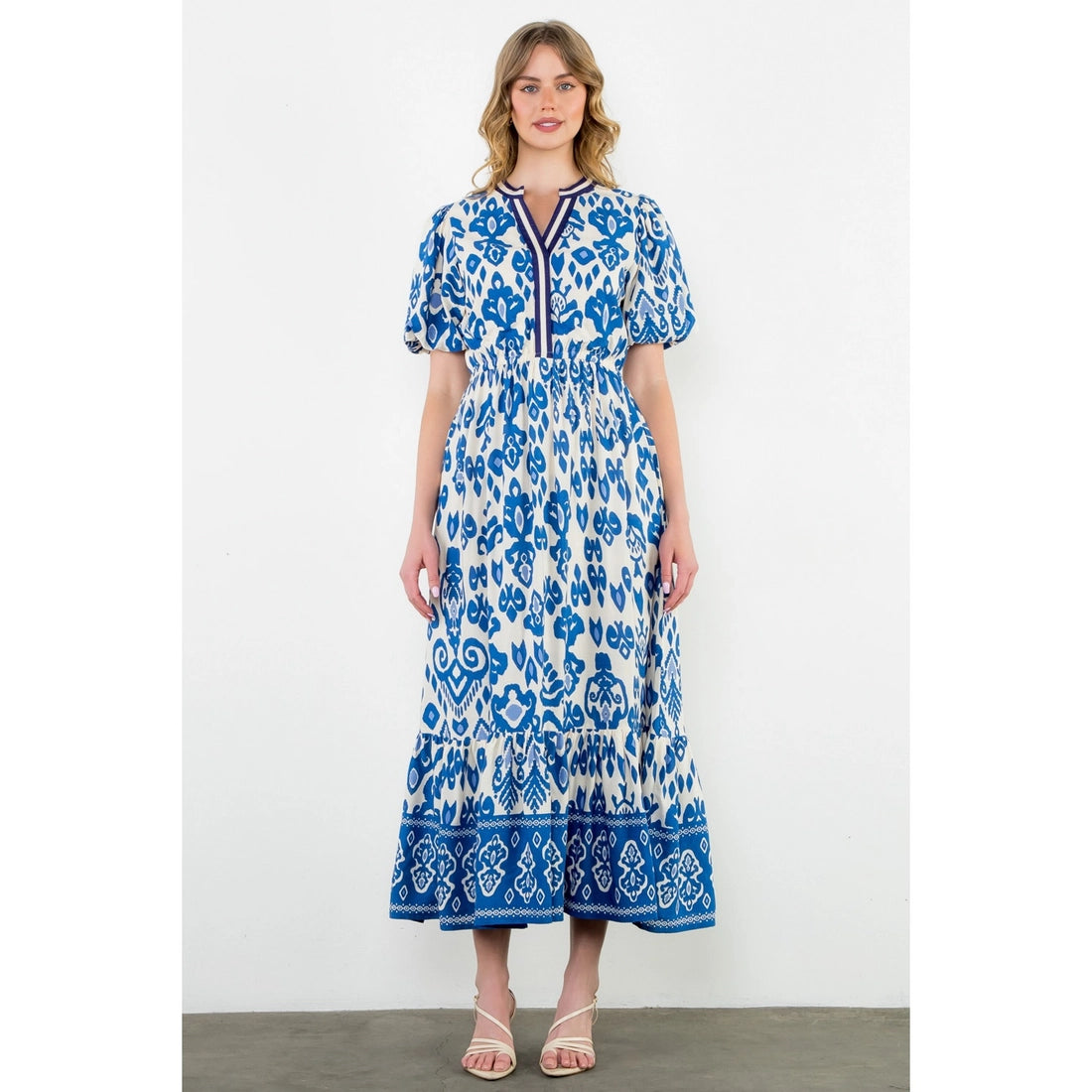 Puff Sleeve Print Maxi Dress