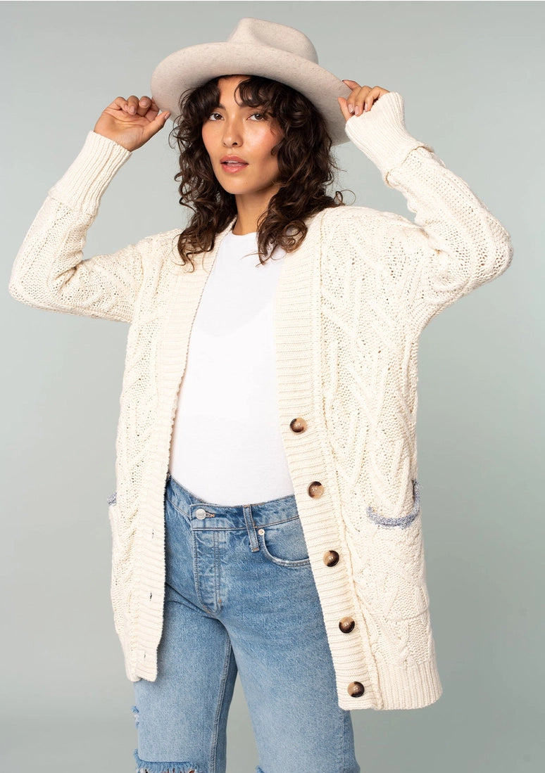 Oversized Button Front Cable Knit Cardigan