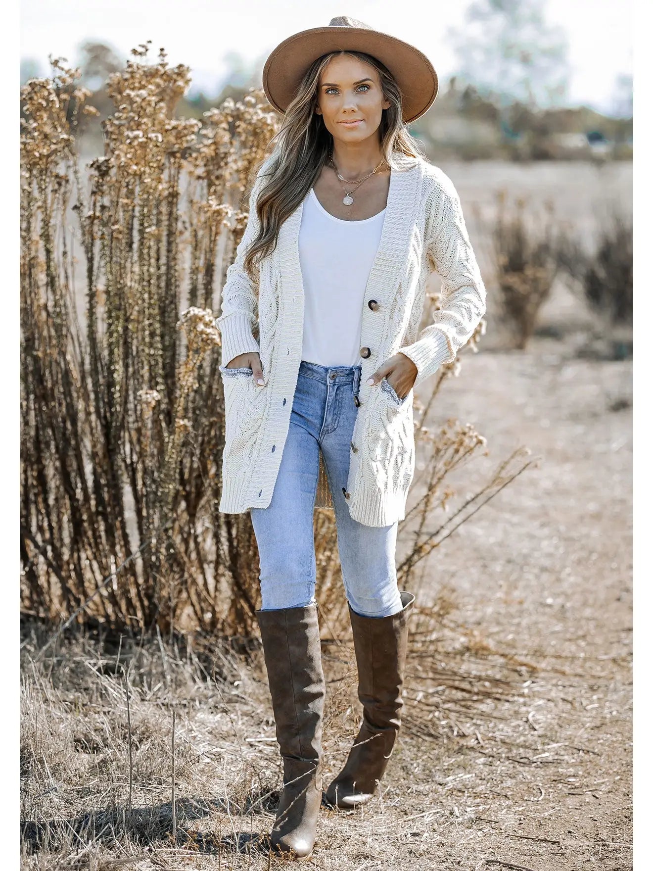 Oversized Button Front Cable Knit Cardigan