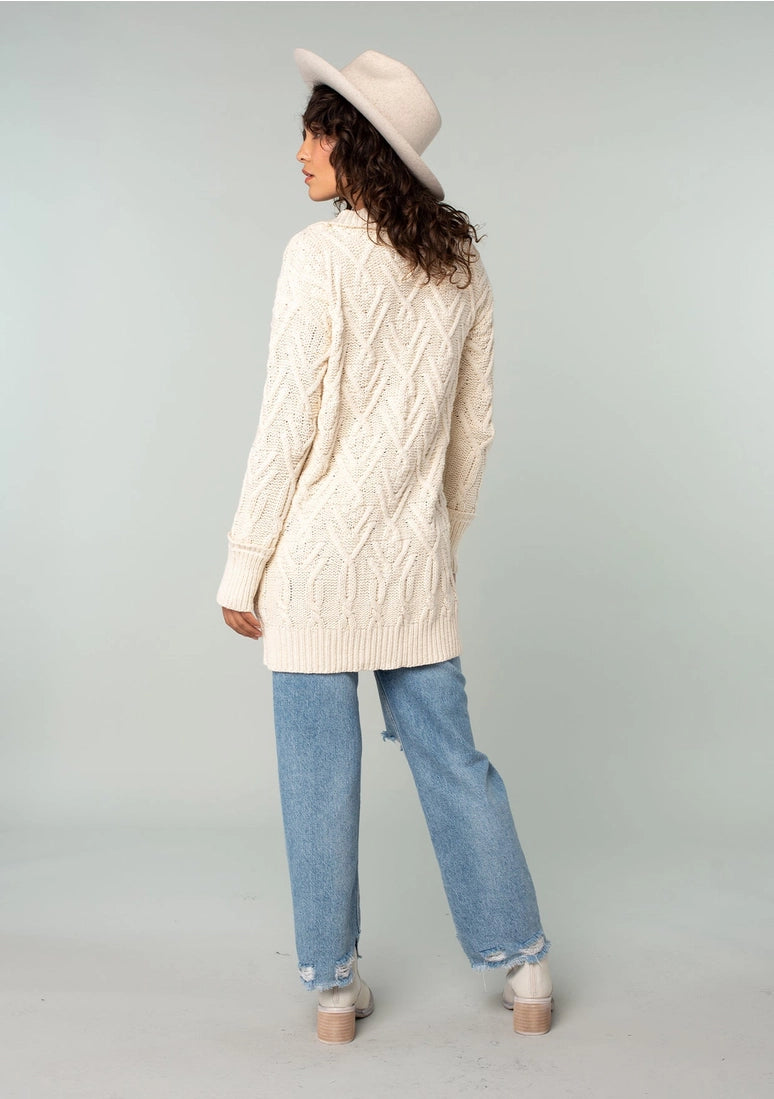 Oversized Button Front Cable Knit Cardigan