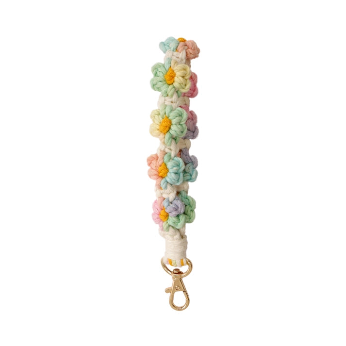 Macrame Multicolor Daisy Flower Wristlet Keychain