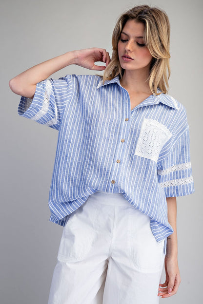 Lace Stripe Button Down