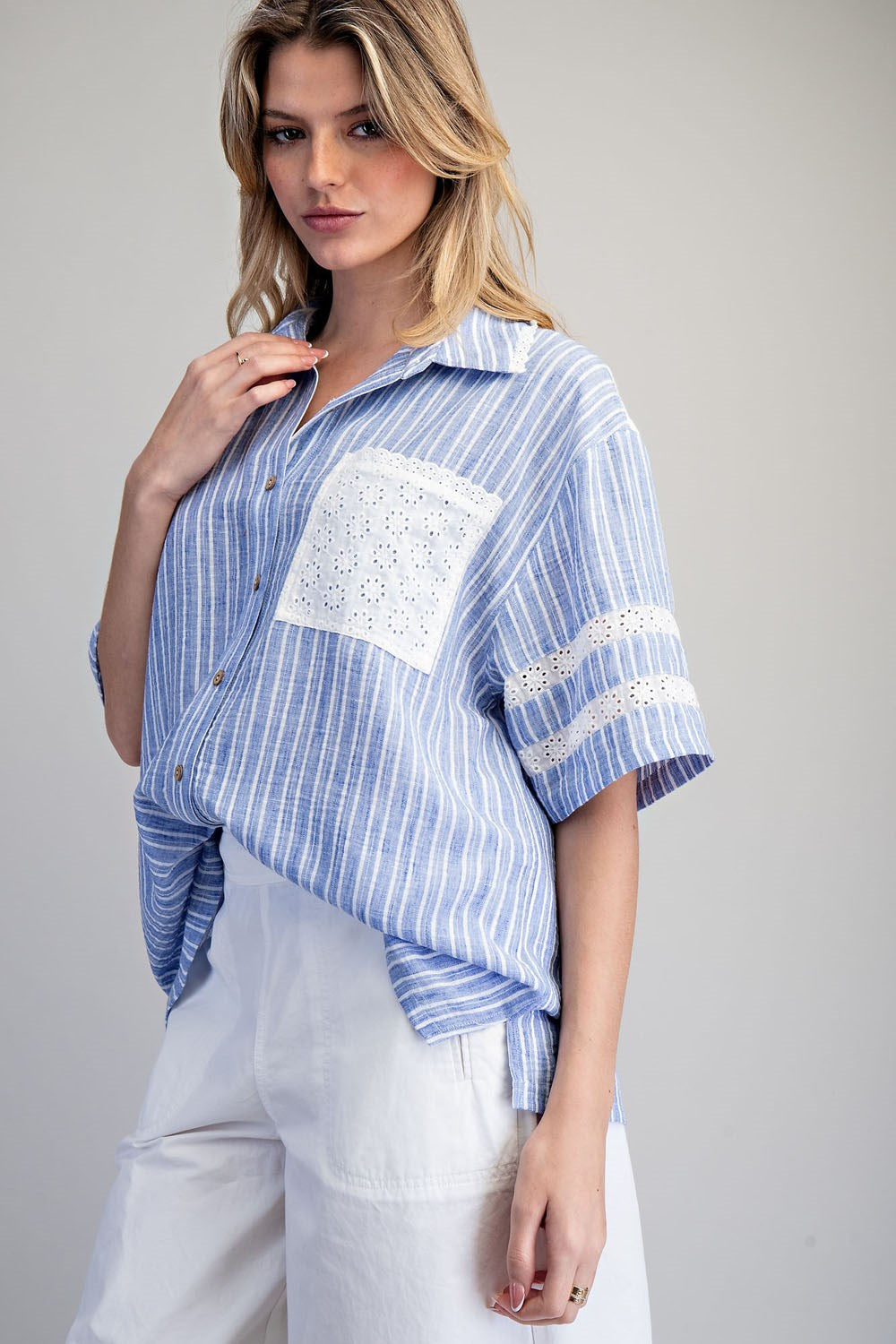 Lace Stripe Button Down