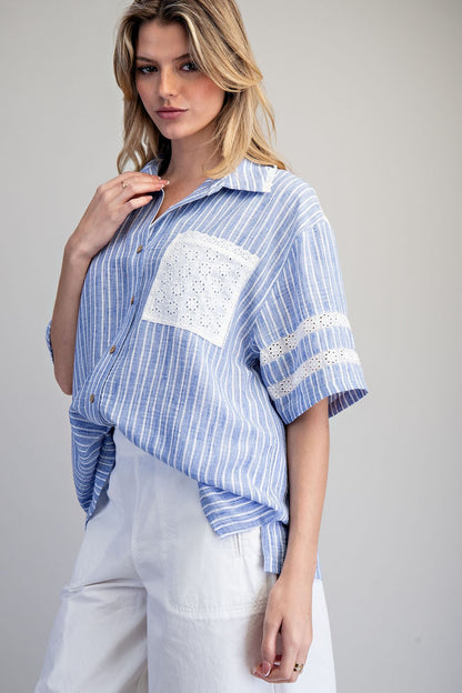 Lace Stripe Button Down