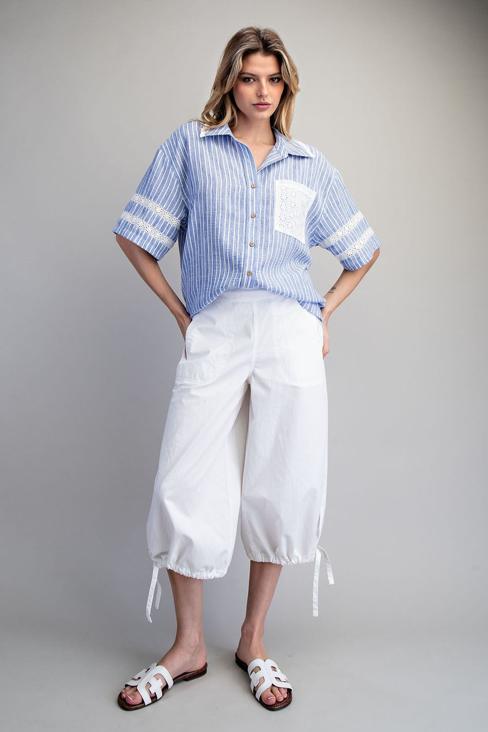 Lace Stripe Button Down