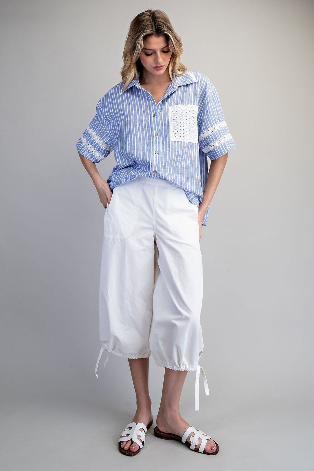 Lace Stripe Button Down