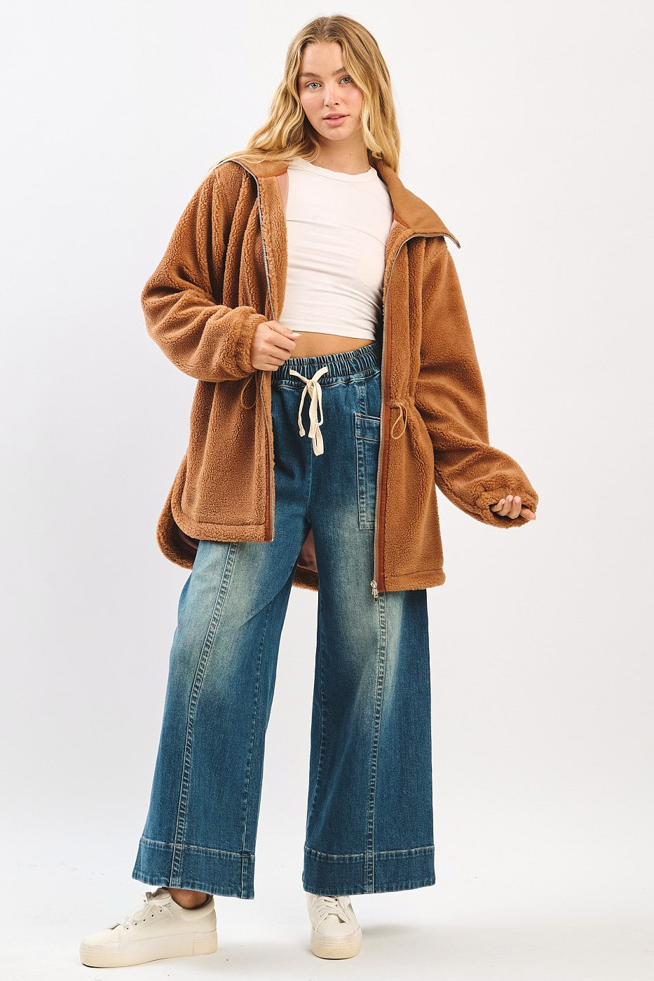 Denim Wide Leg Drawstring Pants