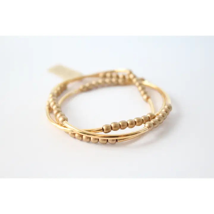 Triple Wrap Gold Bead Bracelet