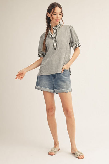 Gingham Neck Button Up