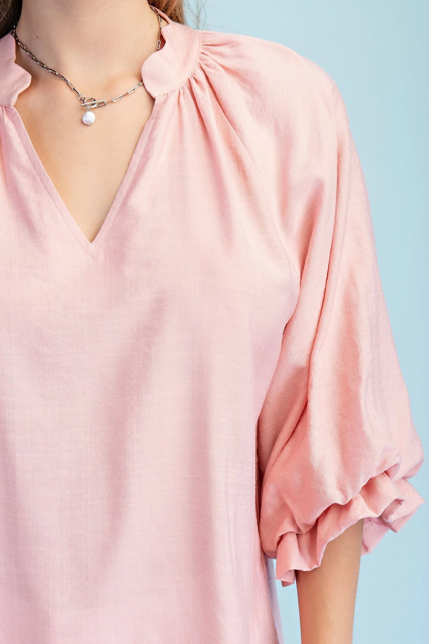 Scallop V-Neck Blouse