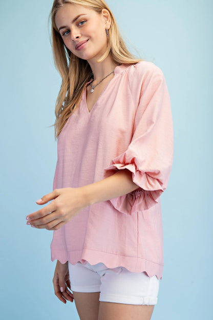 Scallop V-Neck Blouse