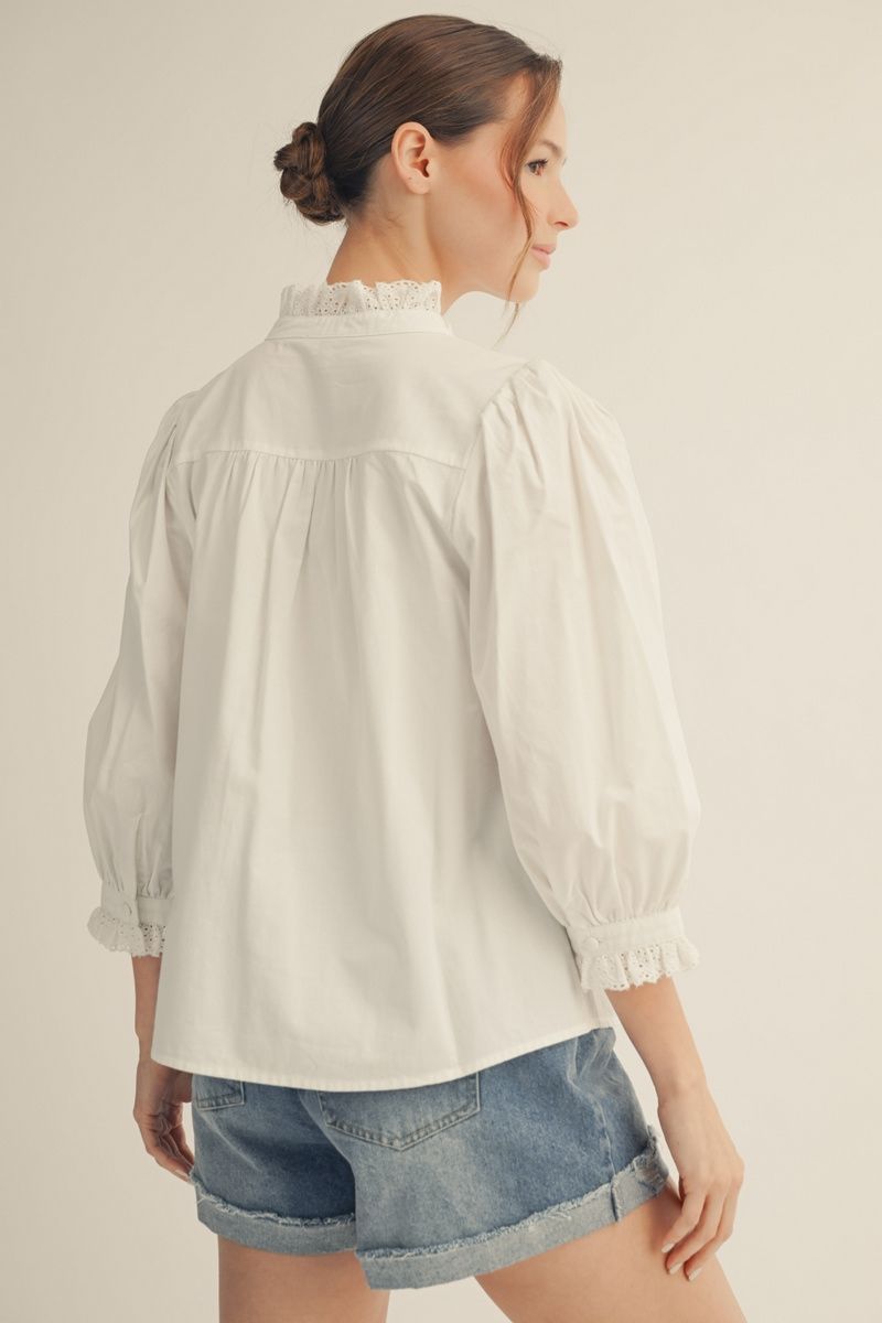 Eyelet Button Up Blouse