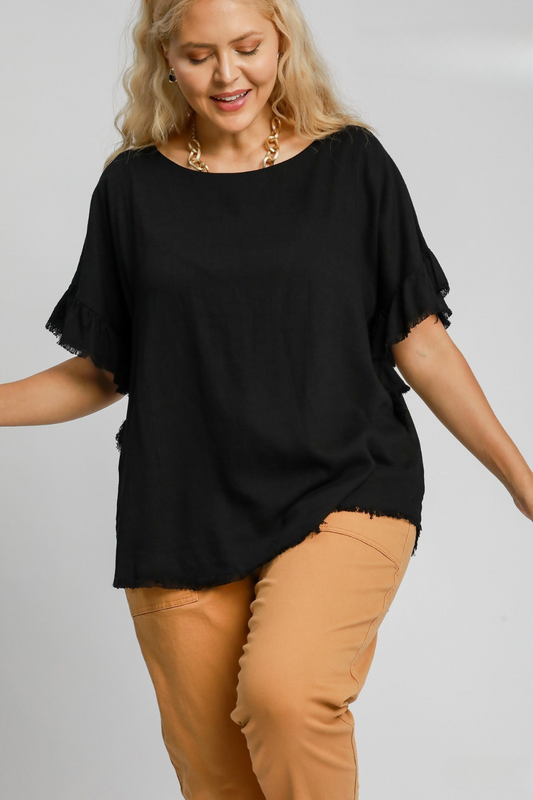 Linen Ruffle Sleeve Top