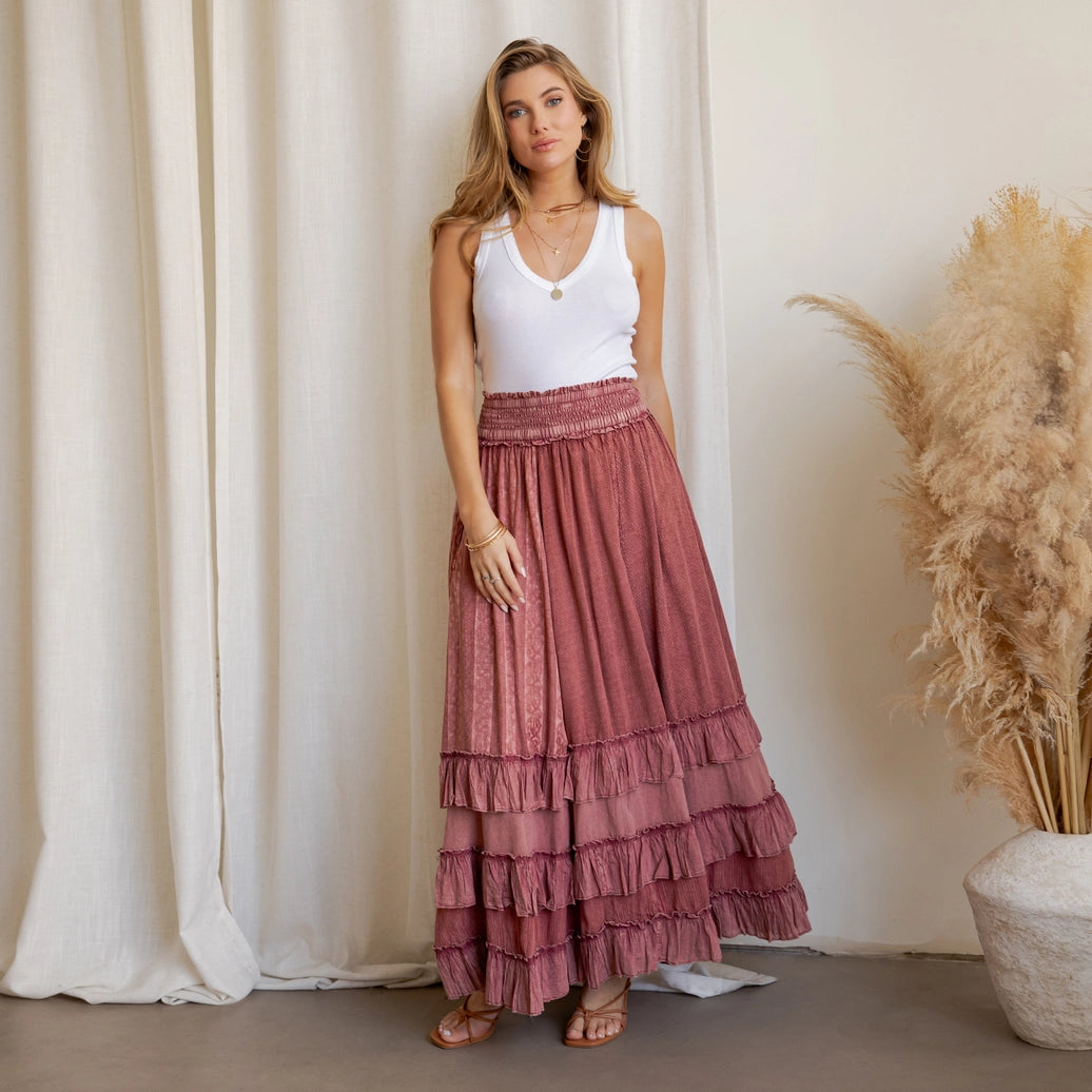 Rustic Smocked Maxi Skirt