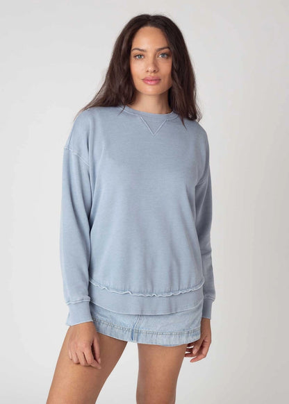 Faded Denim Burnout Hi-Low Crew