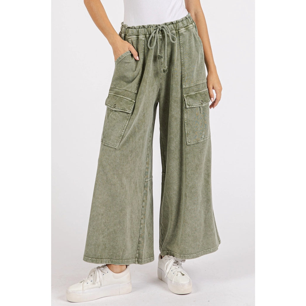 Washed French Terry Cargo Wide Leg