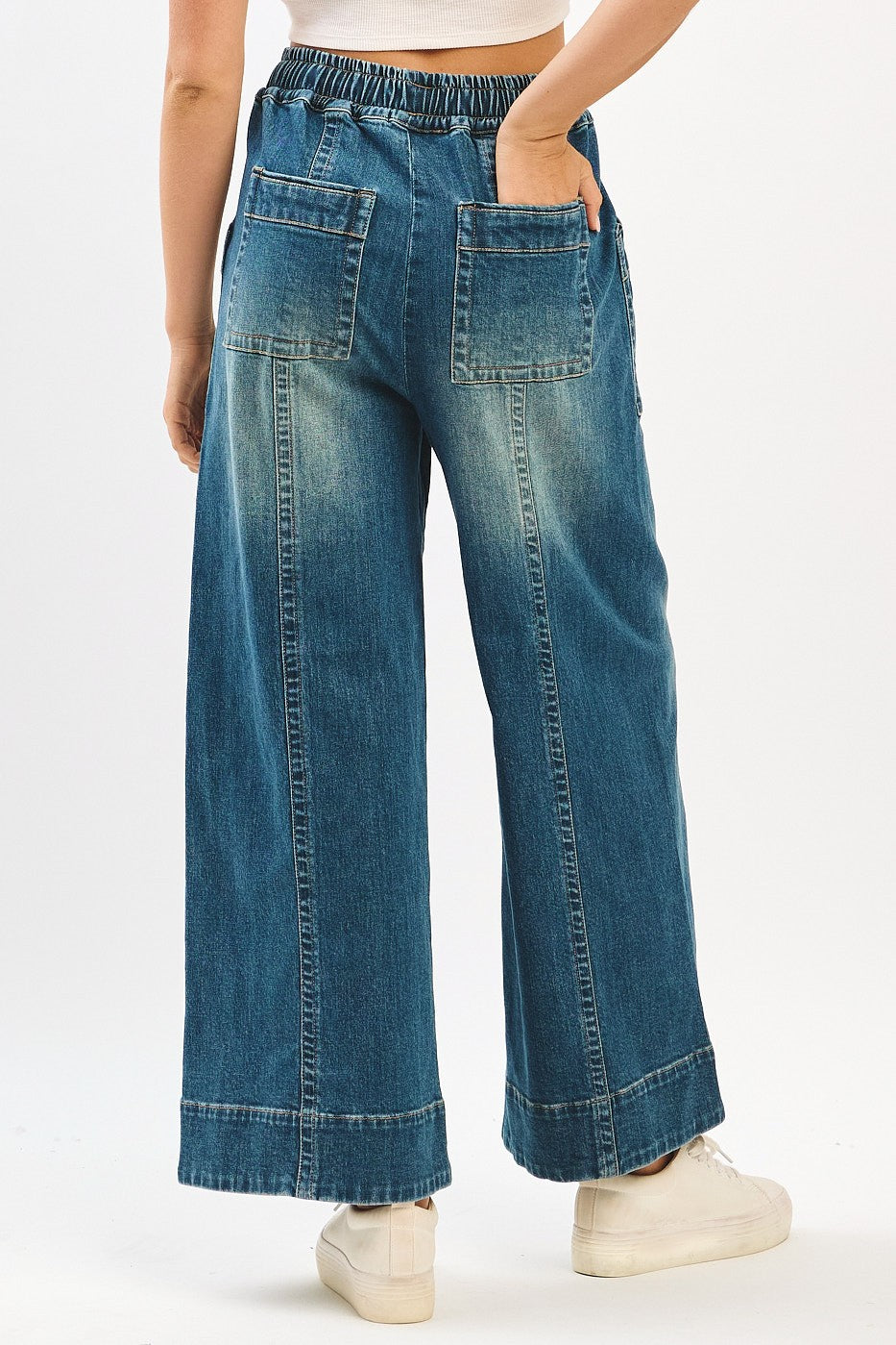 Denim Wide Leg Drawstring Pants